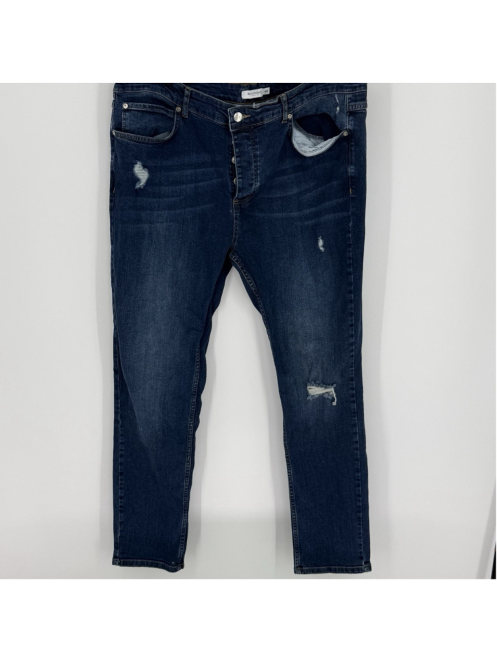 Bolongaro Trevor London Blue Distressed Straight Men’s Jeans Button Fly 42x30
